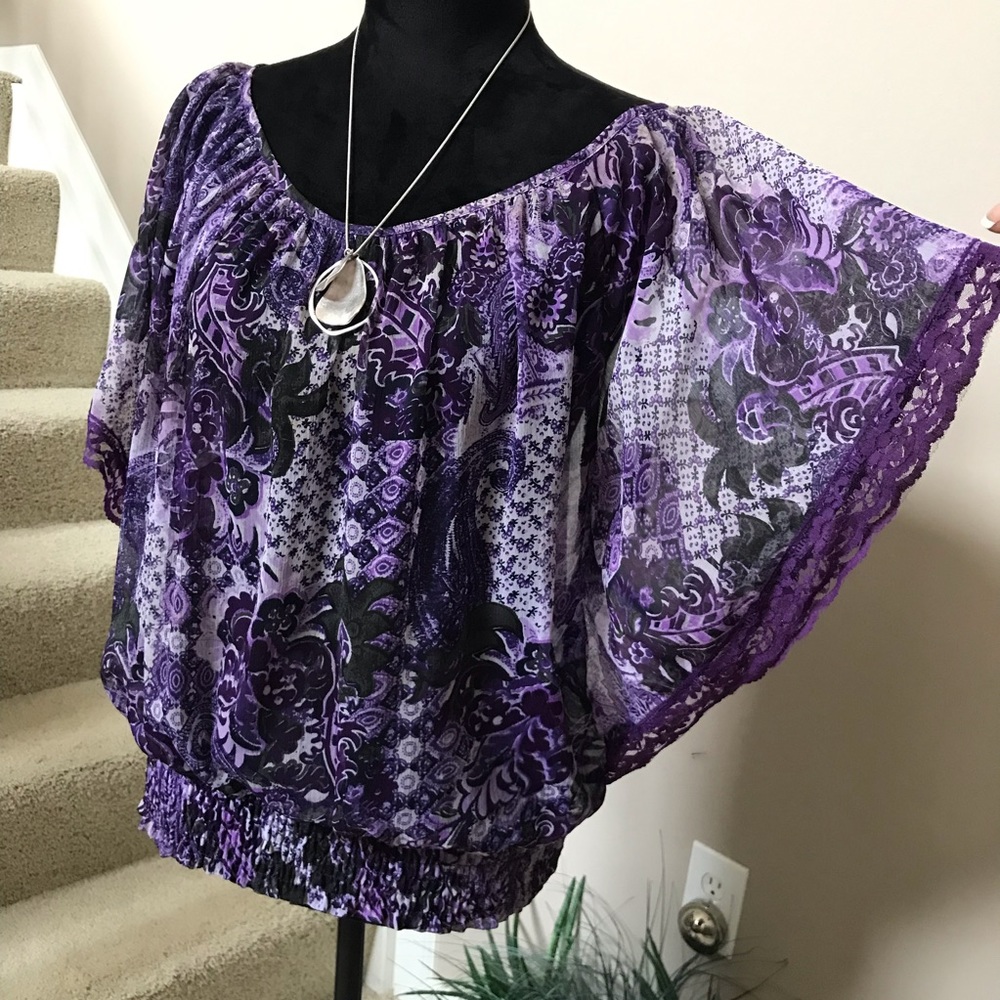 Purple Paisley Bohemian Dome Sleeve Top